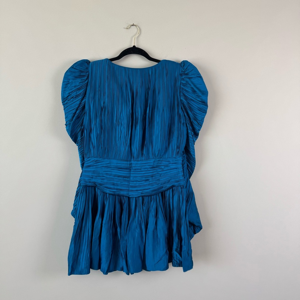 Retrofete Evelyn Puff Sleeve Wrap Accordion Long Sleeve Mini Dress - Picture 4 of 10